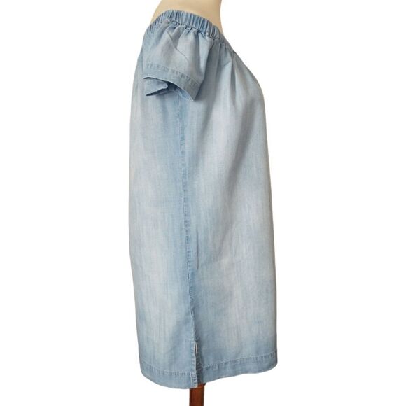 Cloth & Stone Chambray Dress Shift Mini Off Shoulder Light Wash XS Tencel Tunic - Picture 3 of 16
